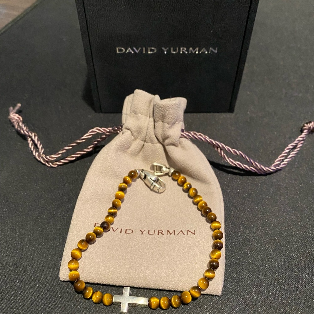 David Yurman Mens Beads Cross Bracelet Tigers Eye